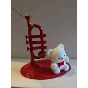 Vintage Collectible Christmas‎ Ornaments Teddy On A Trumpet Holiday Musical